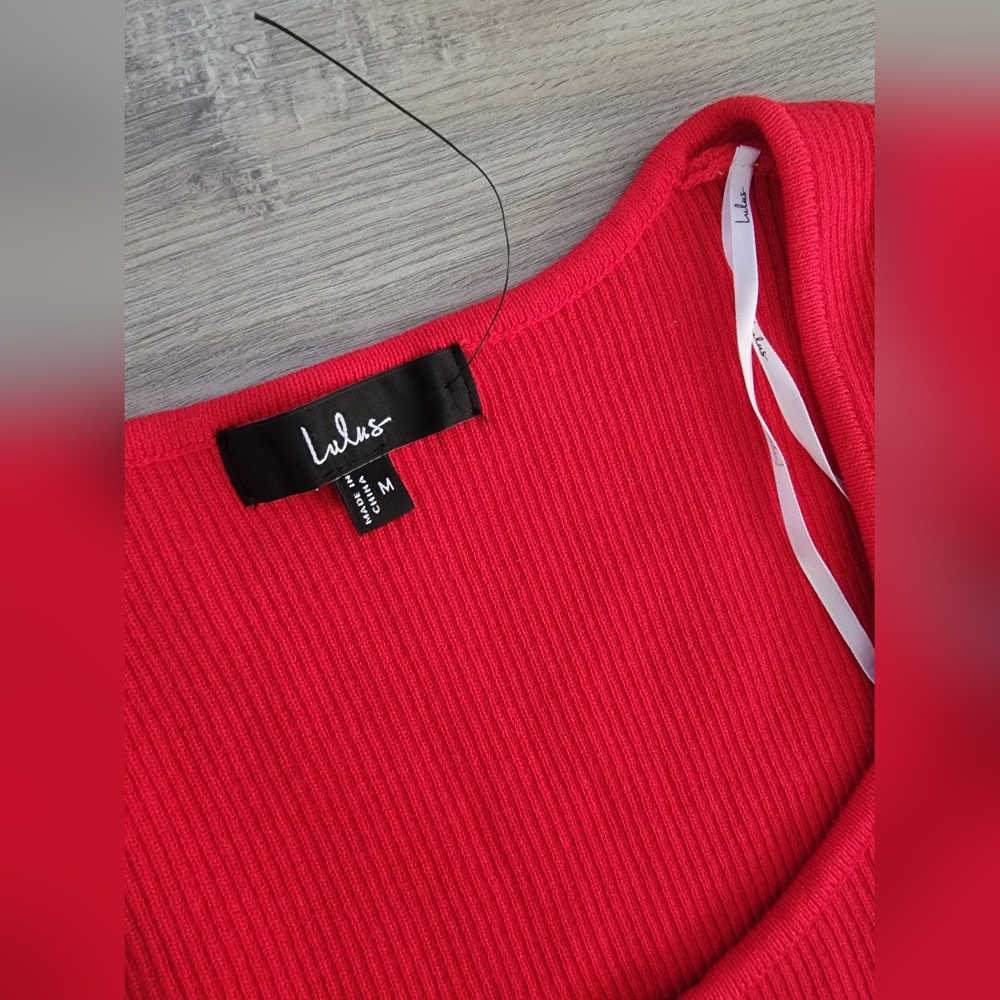 Lulus Cozy Outlook Red Long Sleeve Sweater Mini Dress sz Medium - Picture 6 of 6
